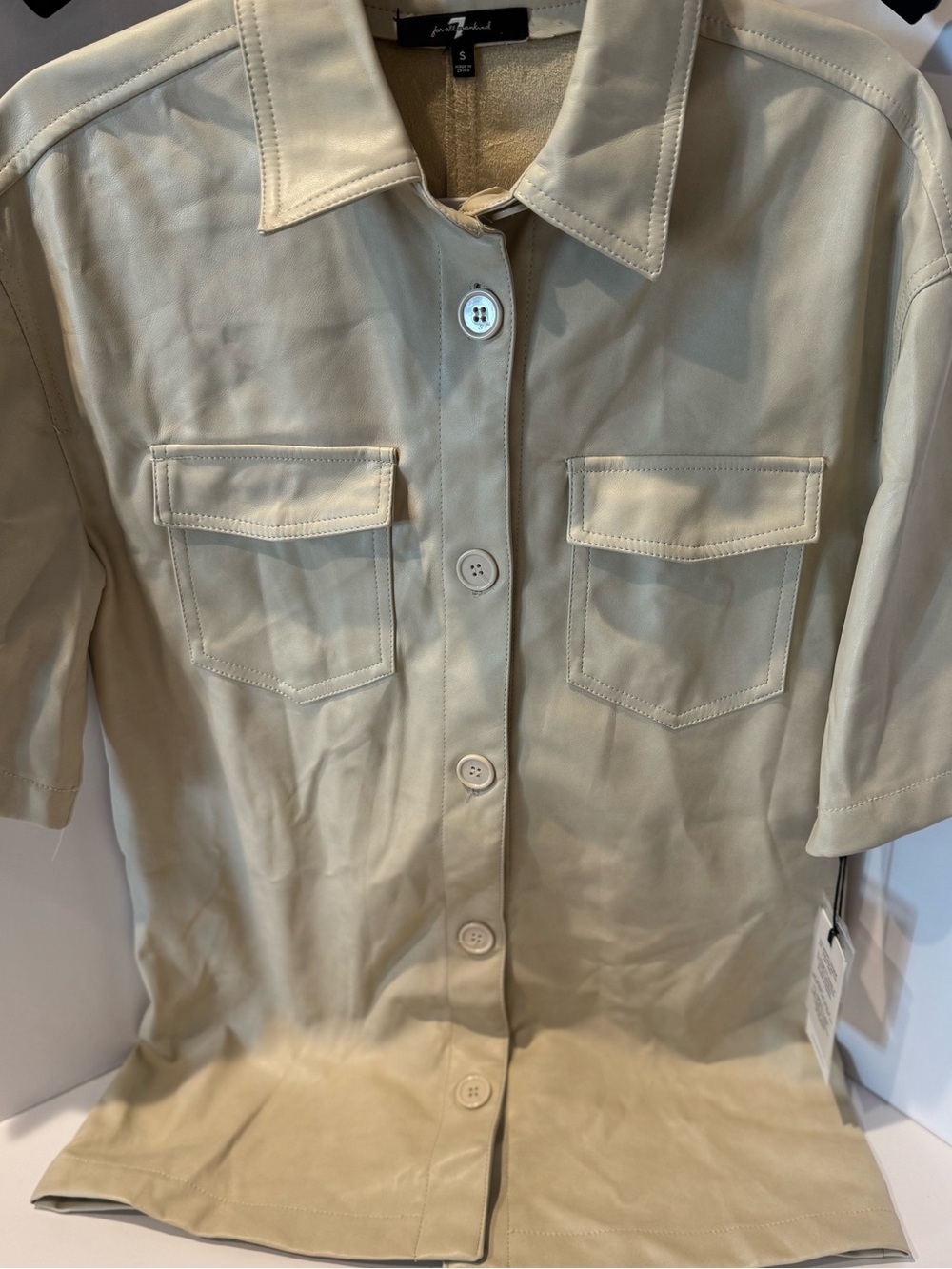 NWT 7th Avenue Cream Faux Leather Button Front Shacket Size Small